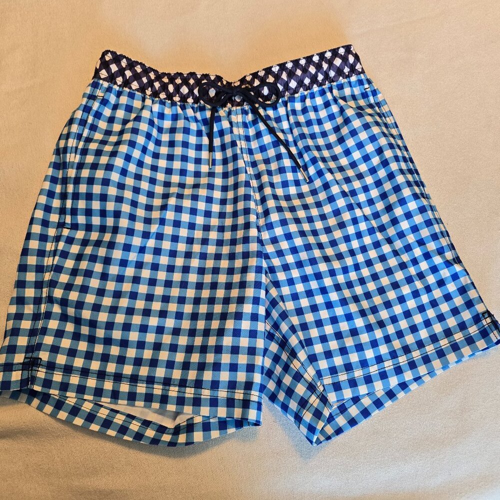 Draper James Lands End S Small Collab Mens Gingham Check Swim Trunks Suit Shorts